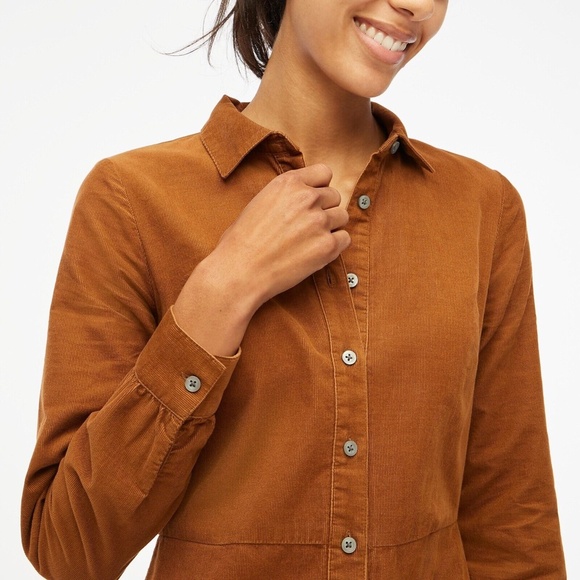 New JCREW Size 2 Long-Sleeve Button-Up Corduroy Mini Dress Vintage Brandy CB955 - Picture 3 of 5